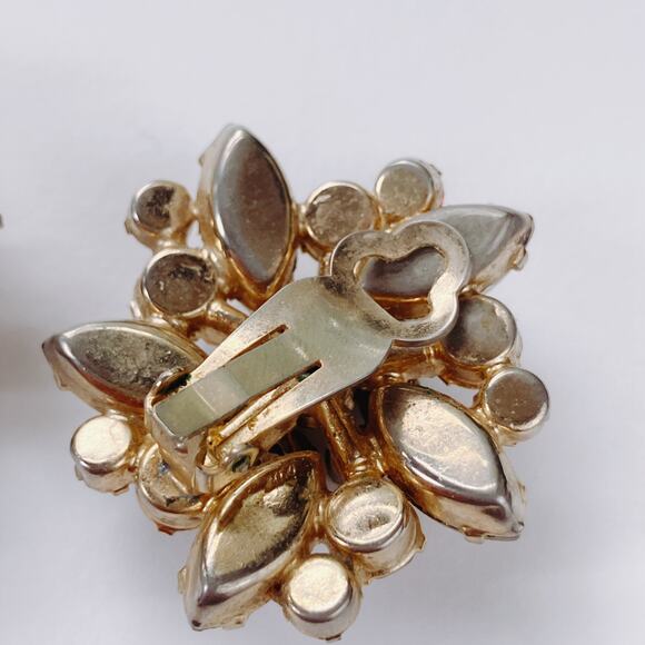 VTG 1950s Clip On Earrings AB Rhinestone Moonglow Frosted Glass Floral Jewelry - Picture 9 of 11